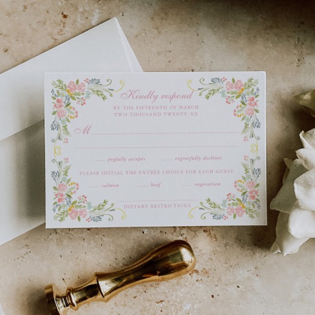 Cartão RSVP Casamento com Bordas Florais Rococó (Criador carregado)