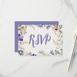 Cartão RSVP Casamento com bordas planas de roxo e creme
