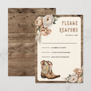 Cartão RSVP Casamento com Botas de Cowboy Western