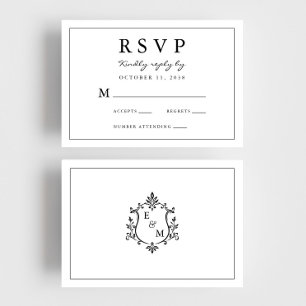 Cartão RSVP Casamento com Brasão de Monograma Elegante