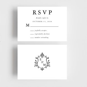 Cartão RSVP Casamento com Brasão de Monograma Elegante