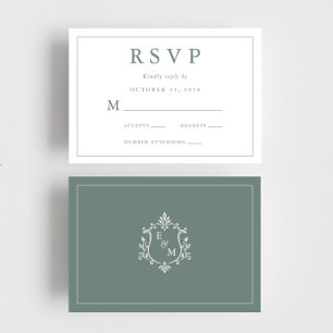 Cartão RSVP Casamento com Brasão de Monograma Elegante