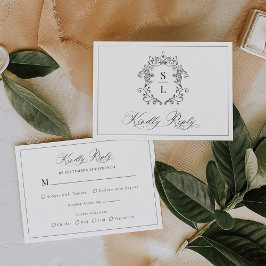 Cartão RSVP Casamento com Brasão Monograma Barroco Elegante