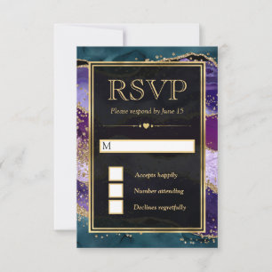 Cartão RSVP Casamento com Brilho de Ágata Azul-Verde, Roxo e D