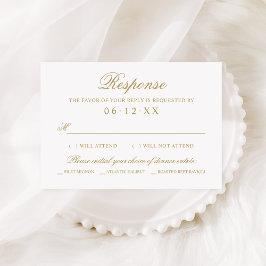 Cartão RSVP Casamento com Caligrafia em Dourado Antigo e Refei