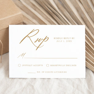 Cartão RSVP Casamento com Caligrafia em Ouro Elegante