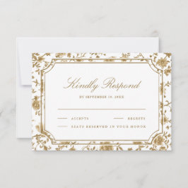 Cartão RSVP Casamento com Chinoiserie Dourada e Branca
