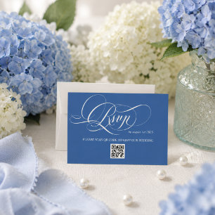 Cartão RSVP Casamento com Código QR Azul Real Elegante