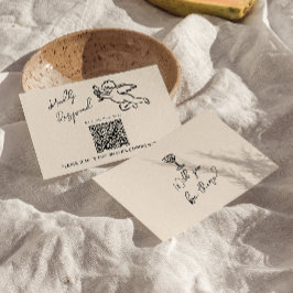Cartão RSVP Casamento com Código QR Cupido Desenhado Retro