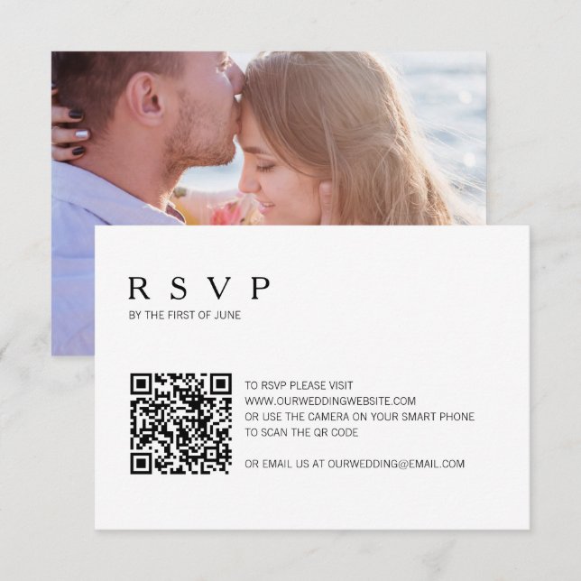 Cartão RSVP Casamento com Código QR de Foto Simples Moderno (Frente/Verso)