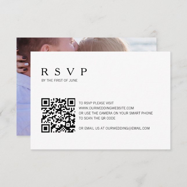Cartão RSVP Casamento com Código QR de Foto Simples Moderno (Frente/Verso)