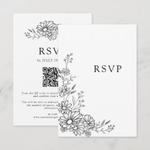 Cartão RSVP Casamento com Código QR de Margarida Botânica Pret