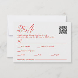 Cartão RSVP Casamento com Código QR de Poppy Sacan Vermelho