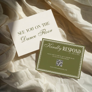 Cartão RSVP Casamento com Código QR em Verde Oliva Dinheiro An