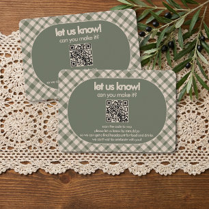 Cartão RSVP Casamento com Código QR em Xadrez Verde Sage Retro