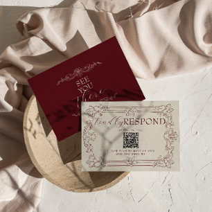 Cartão RSVP Casamento com Código QR Floral Burgundy Luxuoso