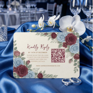 Cartão RSVP Casamento com Código QR Floral Burgundy Moderno e