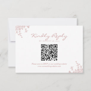 Cartão RSVP Casamento com Código QR Floral Cor-de-Rosa Vintage