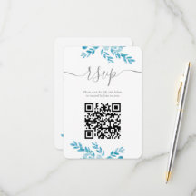 Casamento com Código QR Floral de Cinza Azul Elega