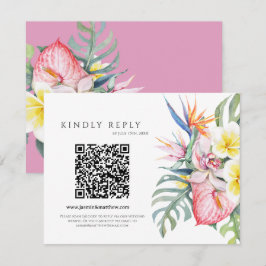 Cartão RSVP Casamento com Código QR Floral Tropical Roxo Havai