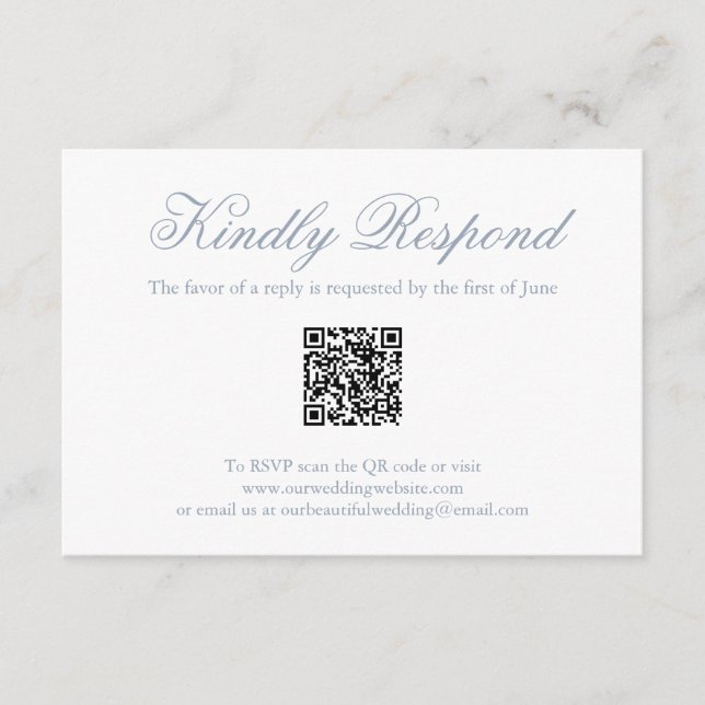 Cartão RSVP Casamento com Código QR Formal Azul Tradicional (Frente)