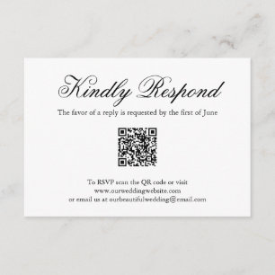 Cartão RSVP Casamento com Código QR Formal Tradicional Preto e