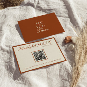 Cartão RSVP Casamento com Código QR Laranja Queimado de Dinhei
