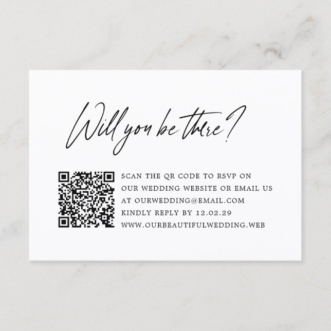 Cartão RSVP Casamento com Código QR Minimalista Moderno (Frente)