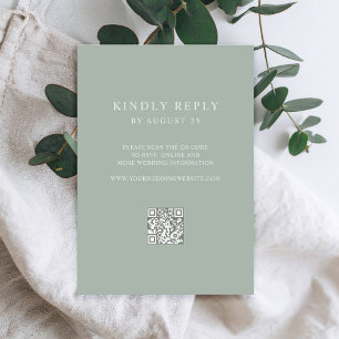 Cartão RSVP Casamento com Código QR Minimalista Verde do Moder