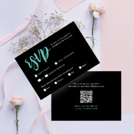 Cartão RSVP Casamento com código QR moderno preto Na moda simp