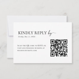 Cartão RSVP Casamento com Código QR Preto e Branco Elegante