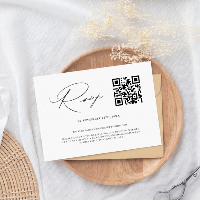 Cartão RSVP Casamento com código QR preto e branco Elegante si (Criador carregado)