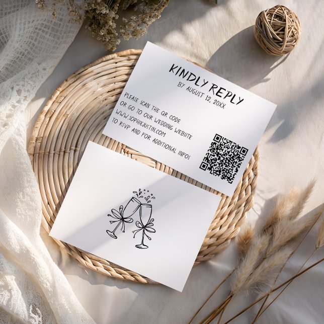 Cartão RSVP Casamento com Código QR Preto e Branco Moderno (Criador carregado)