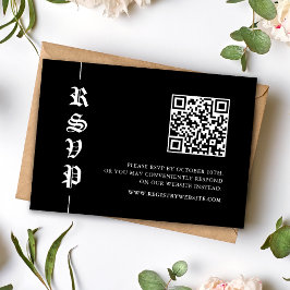Cartão RSVP Casamento com Código QR Preto e Branco Vintage Mod