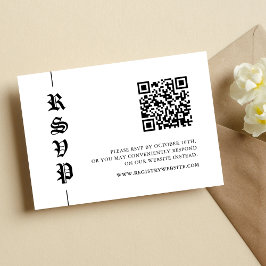 Cartão RSVP Casamento com Código QR Preto e Branco Vintage Mod