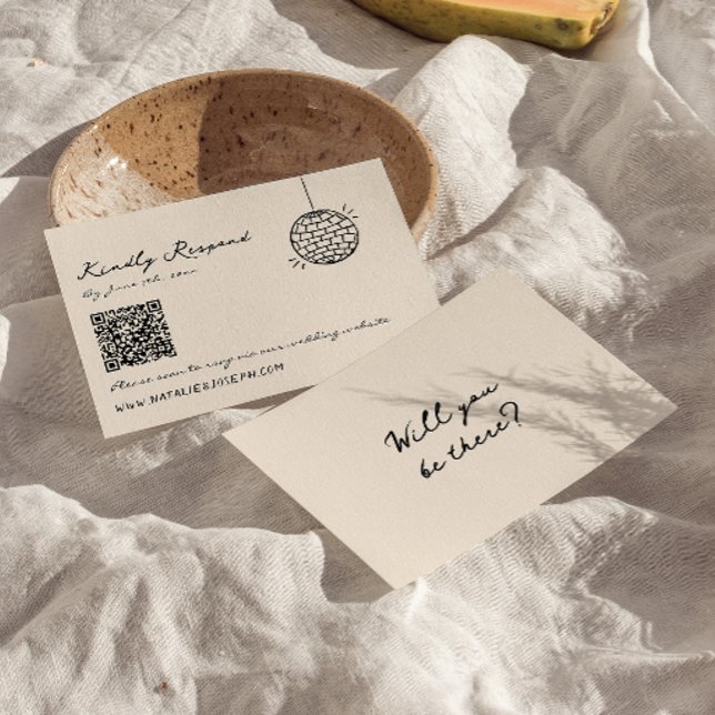 Cartão RSVP Casamento com Código QR Quirky Desenho Escrito Na  (Criador carregado)