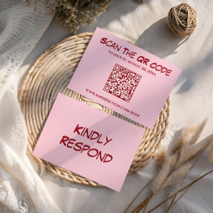 Cartão RSVP Casamento com Código QR Rosa Moderno