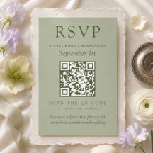 Casamento com Código QR Verde Sage Minimalista