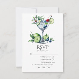 Cartão RSVP Casamento com Coquetel Verde Lima Moderno