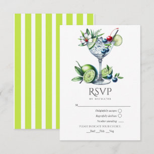 Cartão RSVP Casamento com Coquetel Verde Lima Moderno