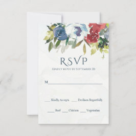 Cartão RSVP Casamento com Cor de Água Vermelhos Azul Floral Ve