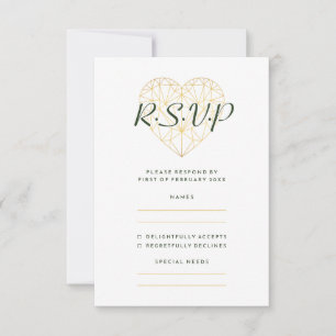 Cartão RSVP Casamento com Coração de Cristal em Roteiro Art De