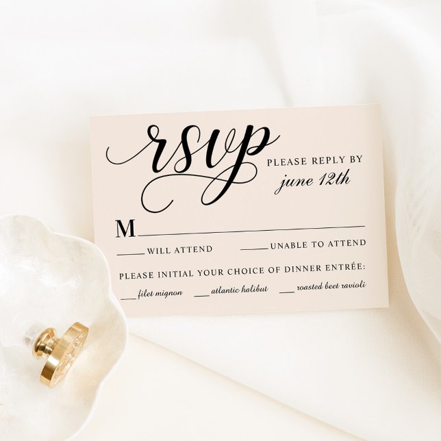 Cartão RSVP Casamento com Creme Moderno e Script Negro (Criador carregado)
