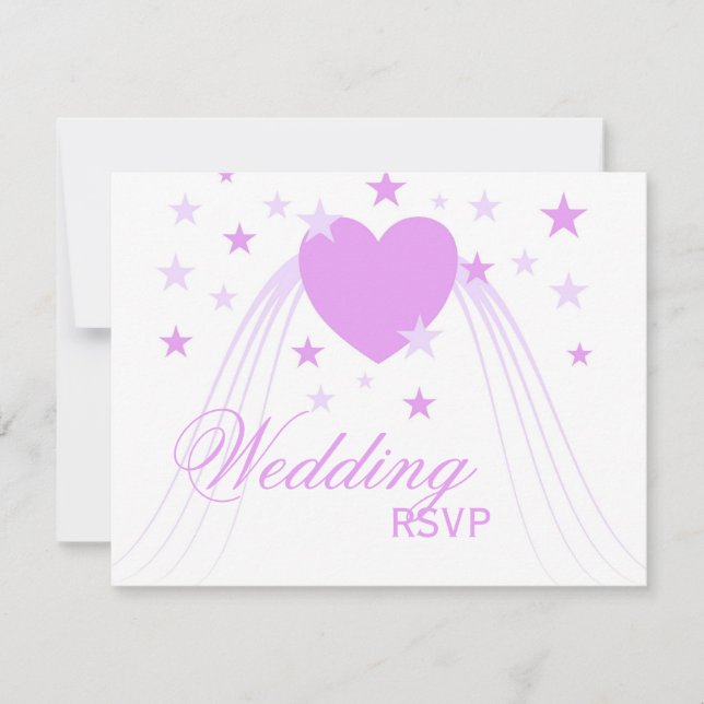 Cartão RSVP Casamento com Design de Corações Roxos (Frente)