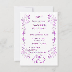 Cartão RSVP Casamento com Design de Rolagem de Bells Roxos