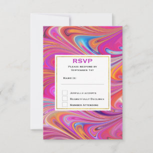 Cartão RSVP Casamento com Design Giratório Trippy Rosa e Laran