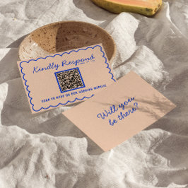Cartão RSVP Casamento com Diversão Retroativa do Código QR Azu