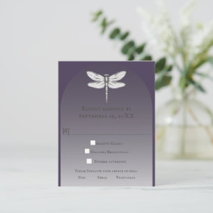 Cartão RSVP Casamento com Dragonfly Roxo Escuro