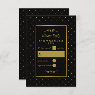 Cartão RSVP Casamento com Efeito de Folha Negra e Ouro Moderno