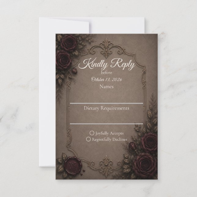 Cartão RSVP Casamento com Elegância Gótica (Frente)